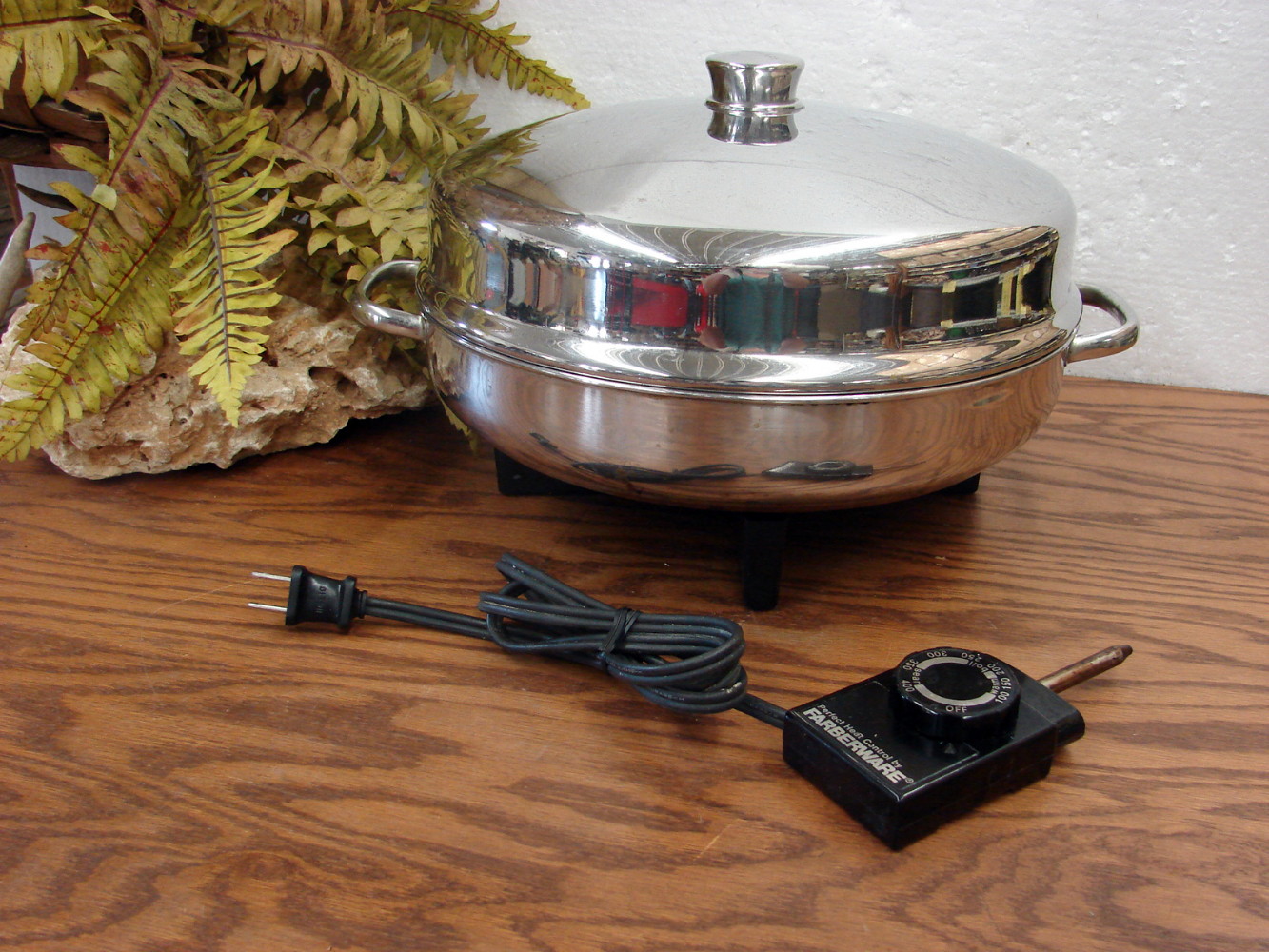 Vintage Farberware Stainless Steel 12" Electric Skillet Fry Pan w/ Rack 344-A Tested Deep Lid Cookware