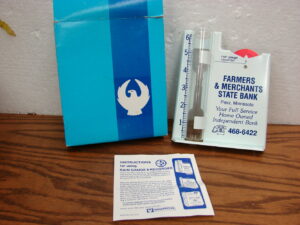 Brand New Vintage Advertising Morco Metal Rain Gauge & Recorder Farmers Bank Pierz MN