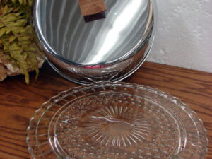 Vintage Federal Glass Celestial Pressed Glass Cake Platter Plate w/ Chrome Dome Lid