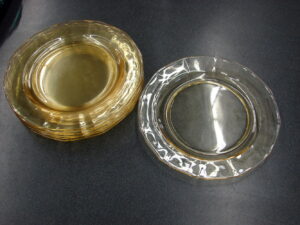 Set/7 Fostoria Fairfax Topaz Depression Glass Plates 7 1/2"