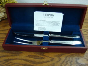 Vintage Hampton Silversmiths Stainless Steel Carving Set in Wood Case