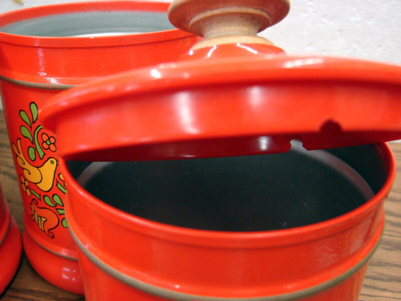 Set/4 Vintage Nesting 1970's Kromex Canister Set Orange Bird