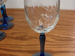 Set/13 Lenox Libbey Cobalt Blue Double Drape Swag Crystal Gold Rim Wine Glasses