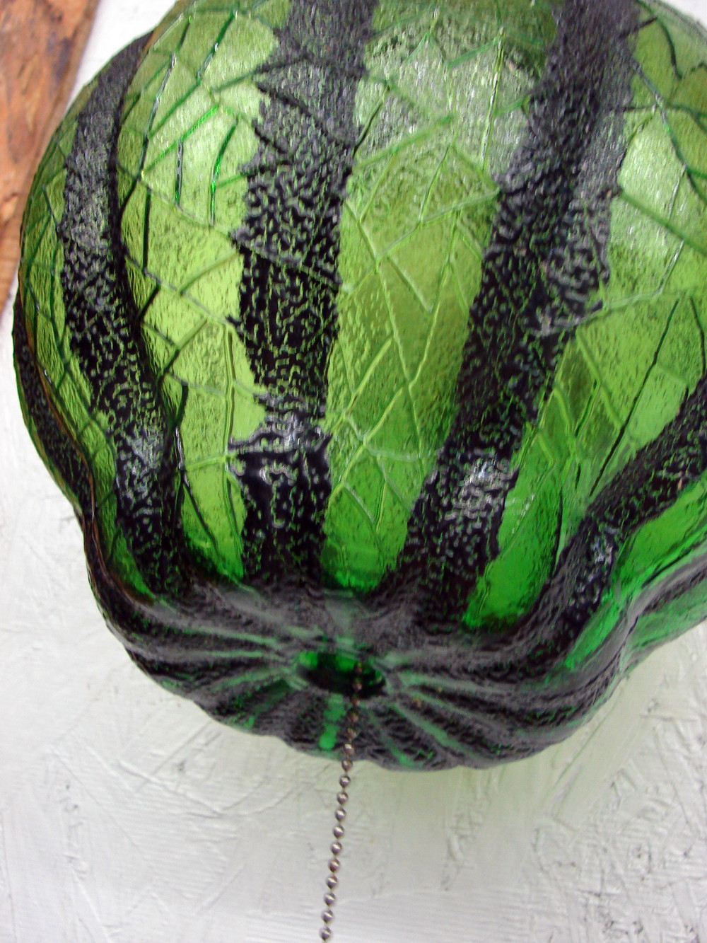 Vintage Large Bulbous Green Craquelle Watermelon Glass Hanging Swag Lamp Mexico - Image 4