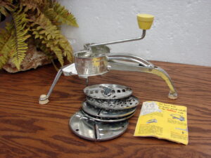 Vintage Mouli-Julienne Salad Maker Complete 5 Disc Set Yellow Knob