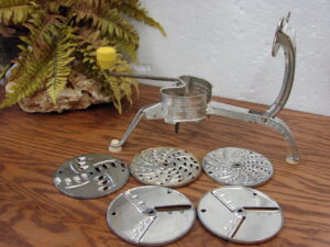 Vintage Mouli-Julienne Salad Maker Complete 5 Disc Set Yellow Knob
