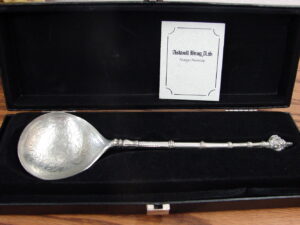 Vintage Norwegian Askvoll Brug Stopt Tinn Pewter Wedding Spoon in Case