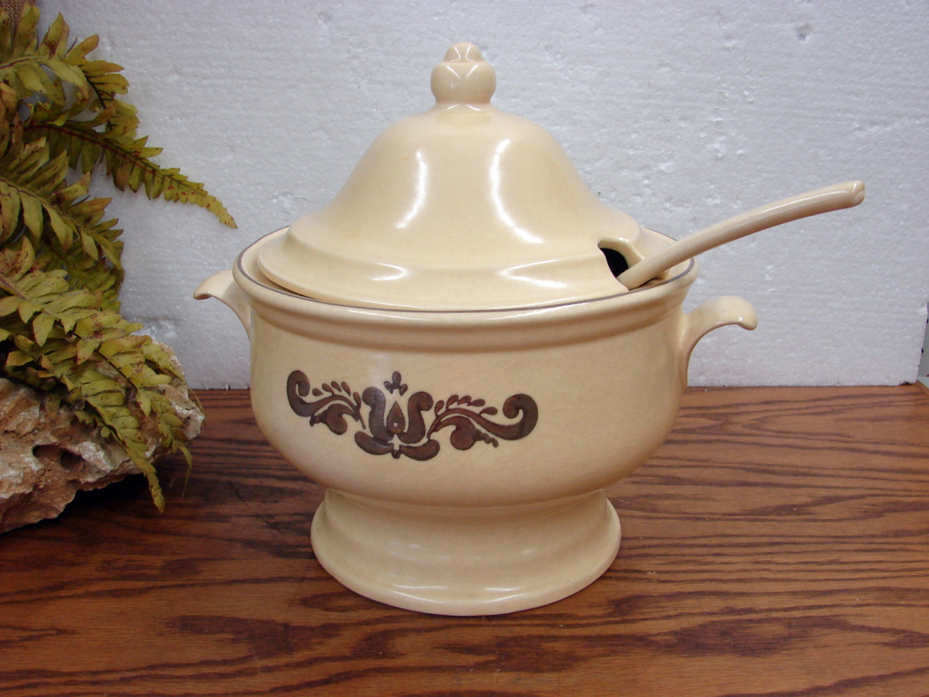 Vintage Pfaltzgraff Village 3 1/2 Quart Pedestal Soup Tureen w/ Ladle Set - Image 2