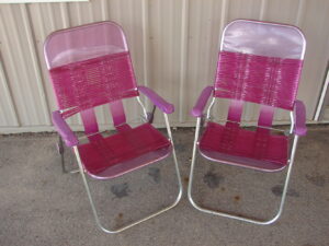 Set/2 Matching Vintage Folding Vinyl Jelly Tube Chair Pink Lavendar