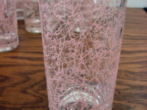 Set/10 Vintage Hazel Atlas Pink Drizzle Spaghetti String Glasses Tumblers 5 5/8"