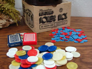 Vintage Pleasantime Plastic Poker Chips Cards Revolving Rack Lazy Susan Stack Holder Over 200 Chips