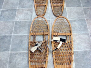 Set of Two Matching Vintage Northwoods Wood Rawhide Canada Mountaineering Snowshoes 10 x 36