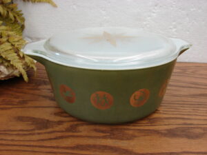Worn Vintage PYREX Zodiac Vintage Casserole Dish #475 w/ Lid 2.5 Qt as is