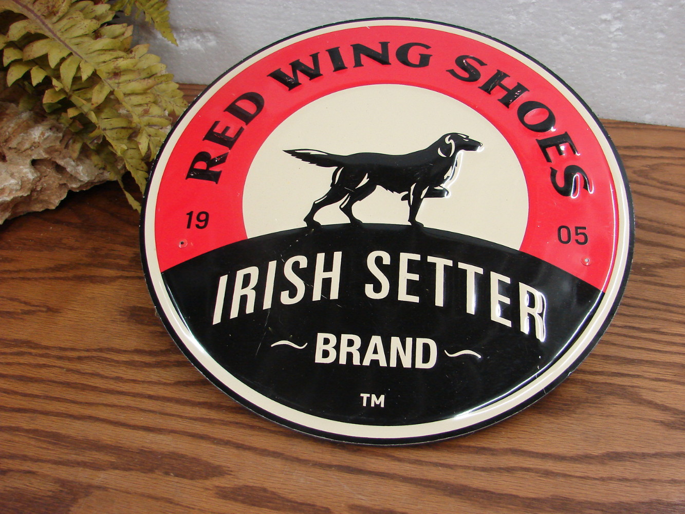 Vintage Red Wing Shoe Wing Shaped Dealer Sign Embossed Tin w/ Bracket - Image 3