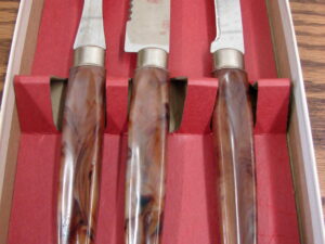 Vintage England Regent Sheffield 3 Pc Meat Carving Set in Rose Box Lustrex