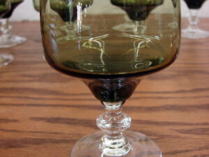 Set/10 Vintage Olive Green Sasaki Regency Wine Goblets Clear Stems