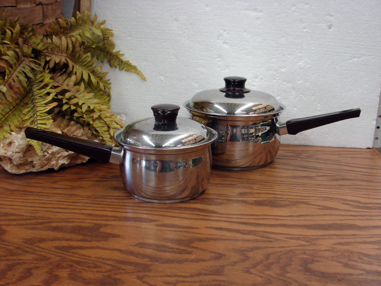 Vintage Stainless Steel Sauce Pan 1 & 2 Qt Sears Range Craft w/ Lids