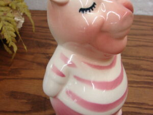 Vintage Royal Copley Pottery Pig Bank Striped Pink Shirt Nice Piggie Bank