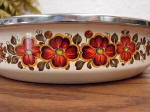 Brand New Vintage Made in Spain MCM Retro Porcelain Enameled Crowning Touch Flowered Skillet 8"