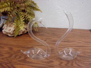 Set of Two Vintage Blown Glass Swan Weather Barometers