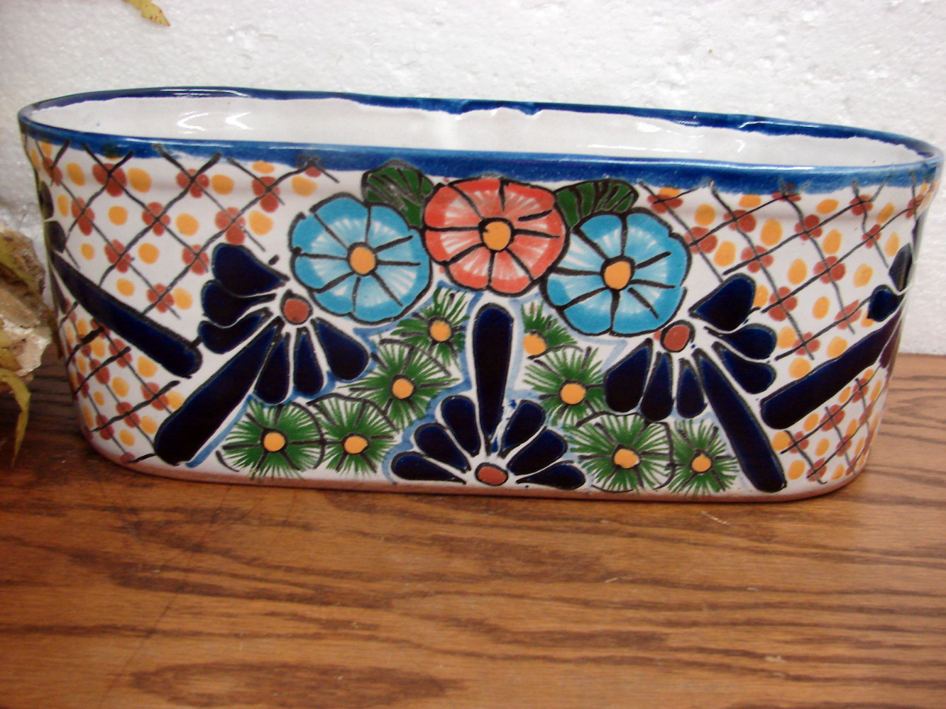Set/3 TALAVERA Pottery Mexico Planters Hand Painted Flowers Oblong - Image 6