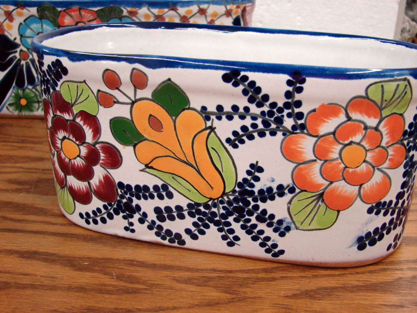 Set/3 TALAVERA Pottery Mexico Planters Hand Painted Flowers Oblong - Image 5