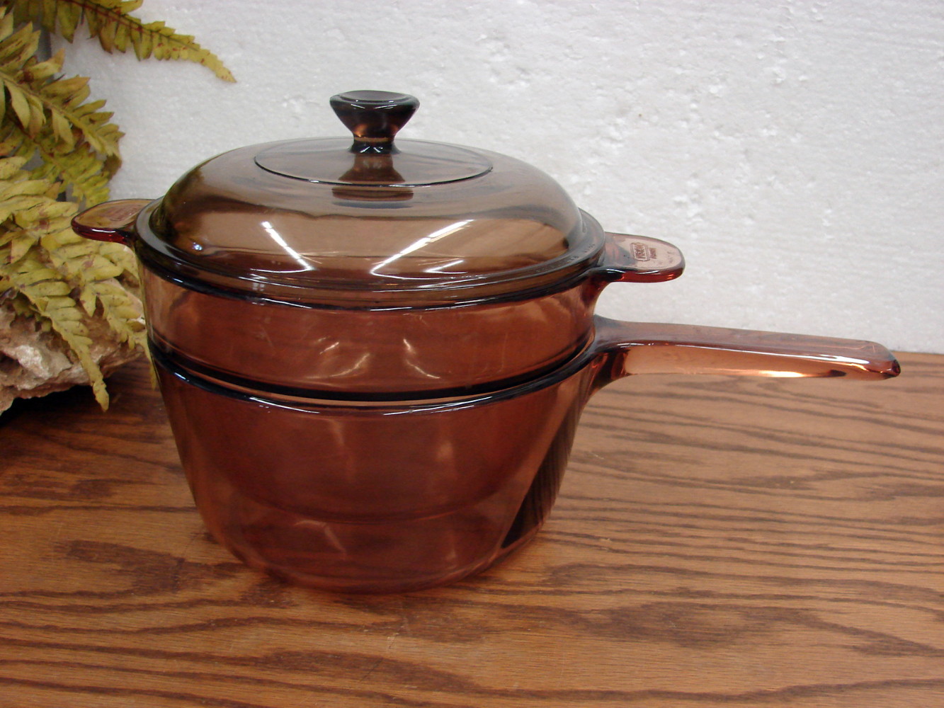 Vintage PYREX Amber Brown Visions 1.5 Liter Sauce Pan Double Boiler w/ PYREX Glass Lid