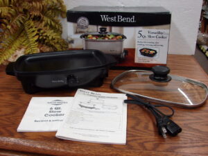 West Bend Slow Cooker 5-6 Qt Griddle Base Lid Box and Recipe Instruction Books