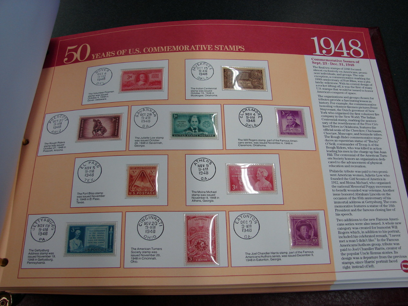 50 Years U.S. Commemorative Stamps Album 1940's to 1974 60 Pages - Image 3