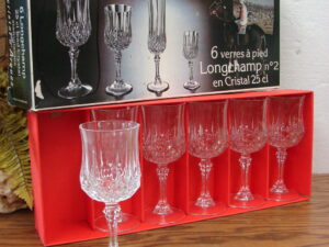 Set/6 Vintage Lead Cristal d'Arques Longchamp Wine Glasses 25cl in Box 7 1/4"