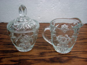 Vintage Anchor Hocking Early American Prescut Star of David Glass Creamer and Sugar Dish w/ Lid