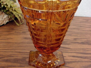 Vintage Amber Glass Art Deco Vase Czech Bohemian Schröter Grantham w/ Flower Frog