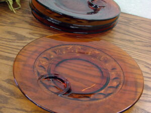 Set/5 Vintage Indiana Glass Amber Kings Crown Thumbprint Snack Plates Only 10 1/2"