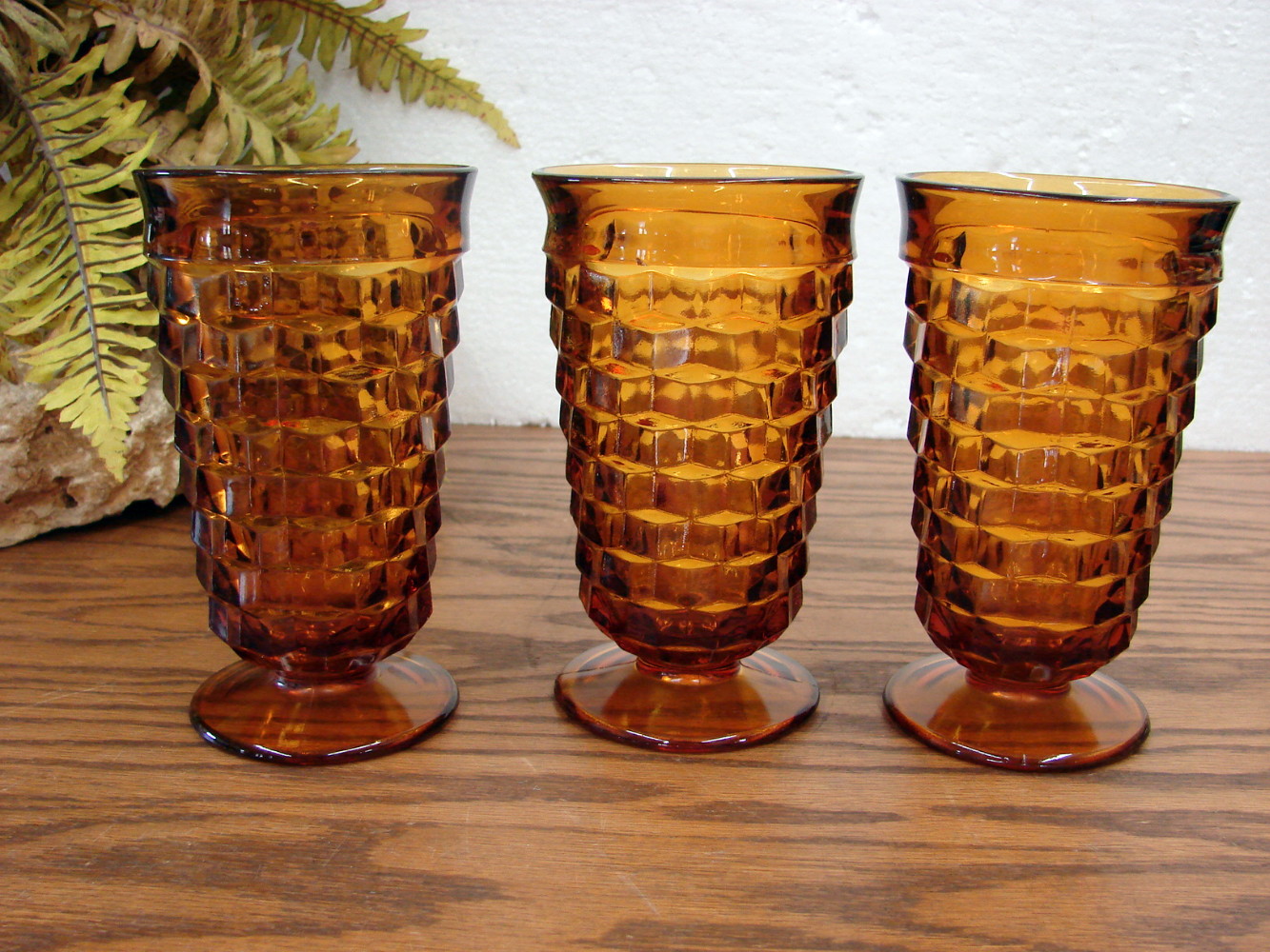 Set/3 Vintage Gold Amber Ice Tea Indiana Whitehall American Footed 6 1/2"