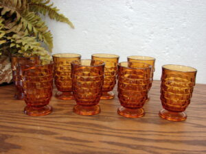 Set/8 Vintage Gold Amber Juice Indiana Whitehall American Footed 3 3/4" Tall
