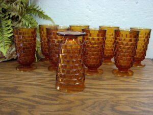 Set/9 Vintage Gold Amber Ice Tea Indiana Whitehall American Footed 6"