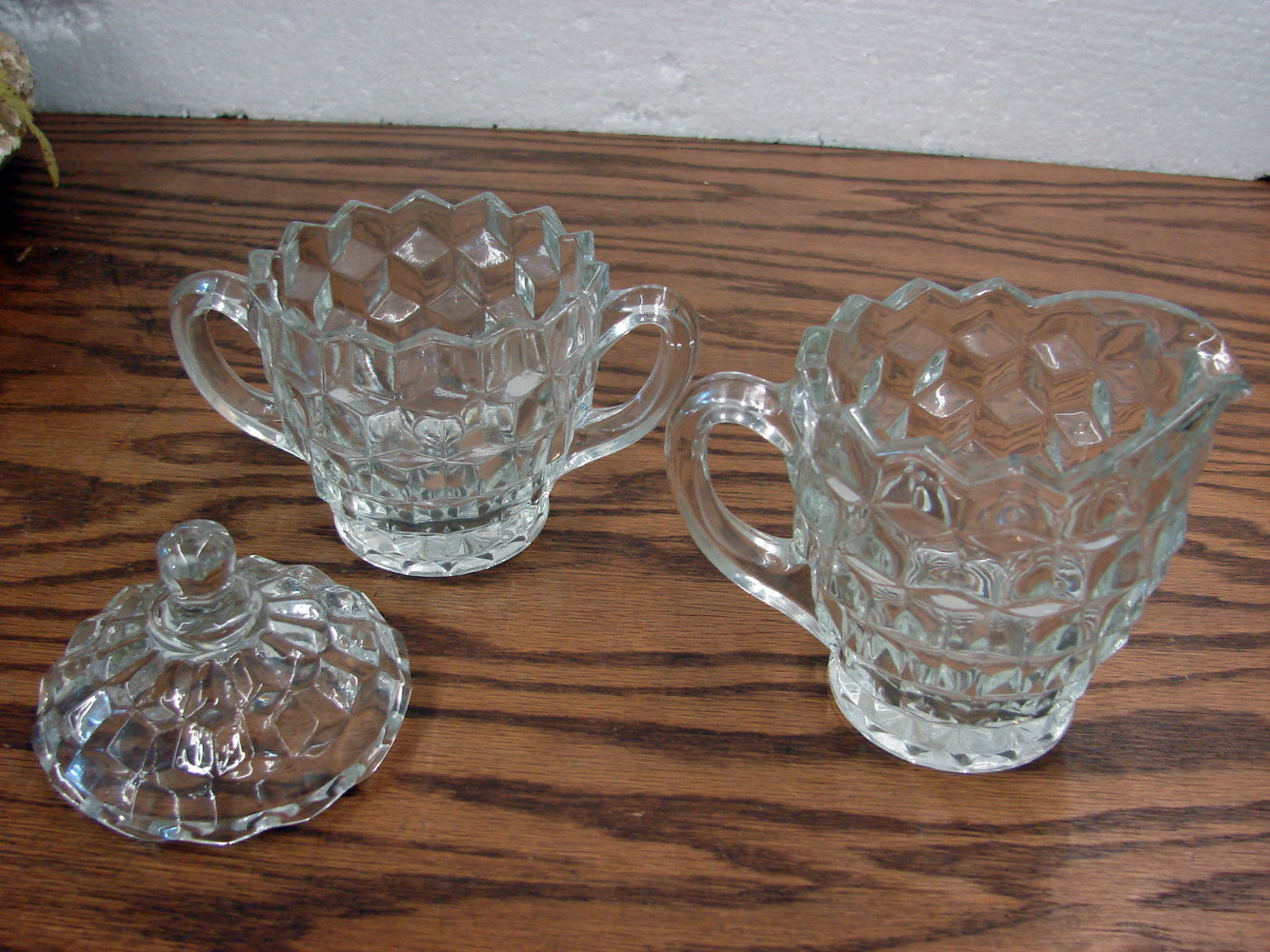 Vintage Cube Fostoria American Clear Cubist Creamer Sugar Bowl w/ Lid Set - Image 2
