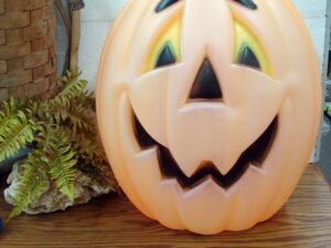 Vintage Blow Mold USA Large Jack O Lantern Pumpkin Plastic Outdoor Decor 24" w/ Light