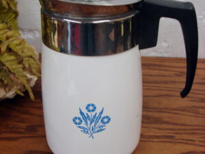 Complete Vintage Corning Ware 6 Cup Blue Cornflower Stove Top Coffee Pot Percolator