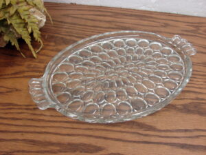 Vintage Jeanette Glass Bubble Thumbprint Oval Platter Tray with Handles
