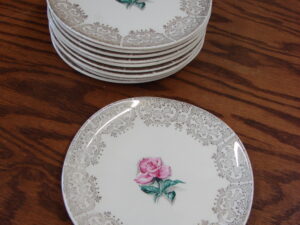 Set/10 Vintage Bread Butter Plates Delmar Rose 22KT Gold Iva-Lure Crooksville OH Dinnerware