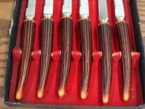 Vintage Retro Faux Antler Forgecraft Steak Knife Set Stainless Steel Blades in Original Box