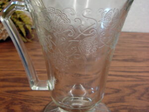 Vintage Hazel Atlas Florentine #2  Clear Pressed Glass Flared Pitcher 7" Poppy Flower
