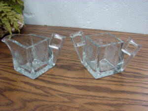 Vintage Heisey Glass Quator Art Deco Cream and Sugar Set Square Floral Etched