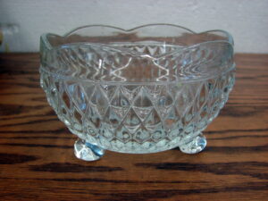 Vintage Indiana Glass Clear Diamond Point 3 Footed Glass Candy Dish