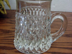 Vintage Indiana Glass Clear Diamond Point Tankard Mug 4"