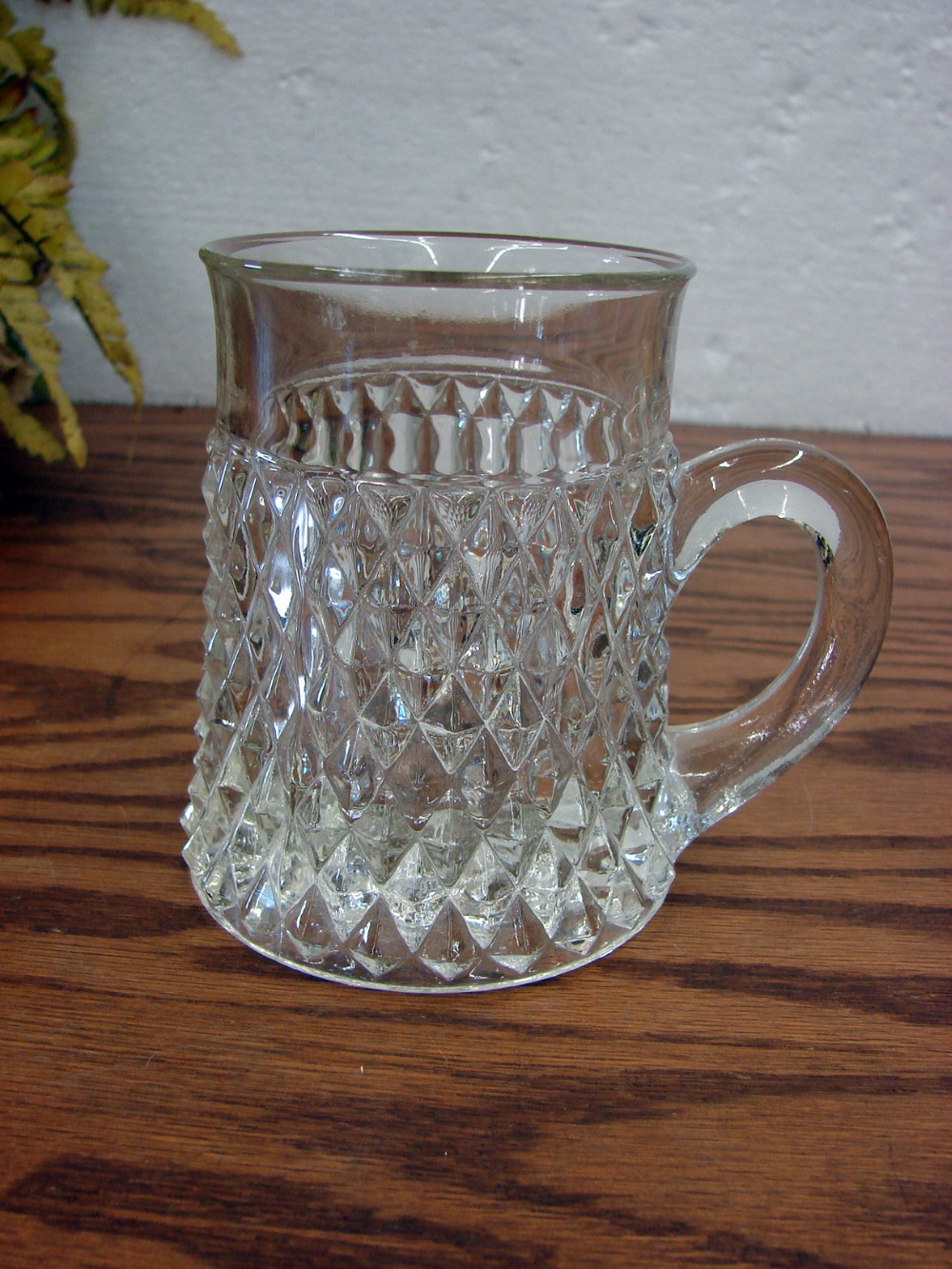 Vintage Indiana Glass Clear Diamond Point Tankard Mug 4"