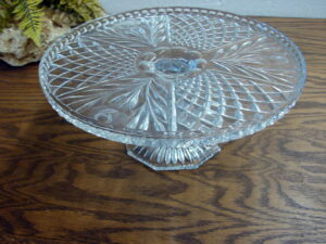 Vintage Lead Crystal Cake Stand Rose Etched Plate Clear Pedestal Display 12”