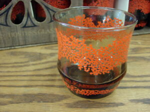 Set/8 Vintage Libbey Orange Lotus Lowball Glasses Tawny Apollo Shape in Hostess Box