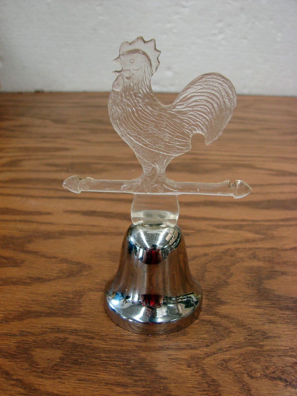 Vintage Clear Lucite Weathervane Rooster Chicken Bell Silver Metal